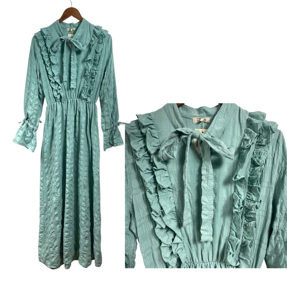 NWT Boho Peasant Dress Teal LG Cottage Maxi Prairie Maid Victorian Vintage Retro